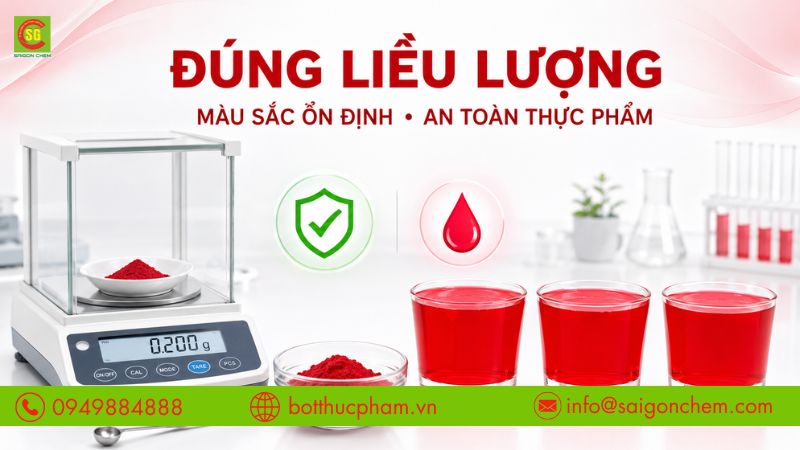 Sử dụng đ&uacute;ng liều lượng gi&uacute;p đảm bảo m&agrave;u sắc v&agrave; an to&agrave;n thực phẩm. 